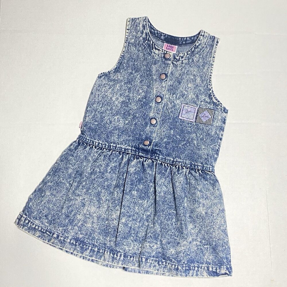 Vtg 80's 90s Little Levi’s Denim SIZE 6 Dress Blue Acid Wash Girls Made In USA